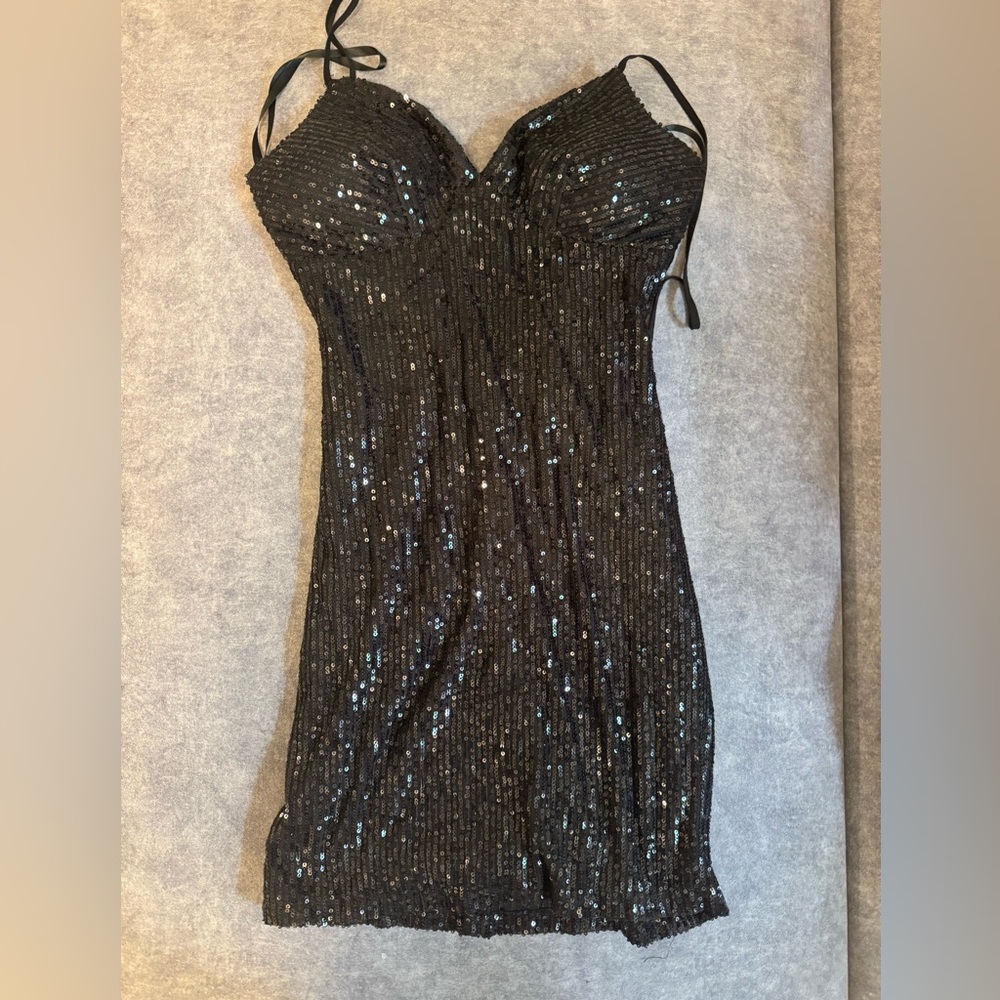 Black Sequin Mini Dress